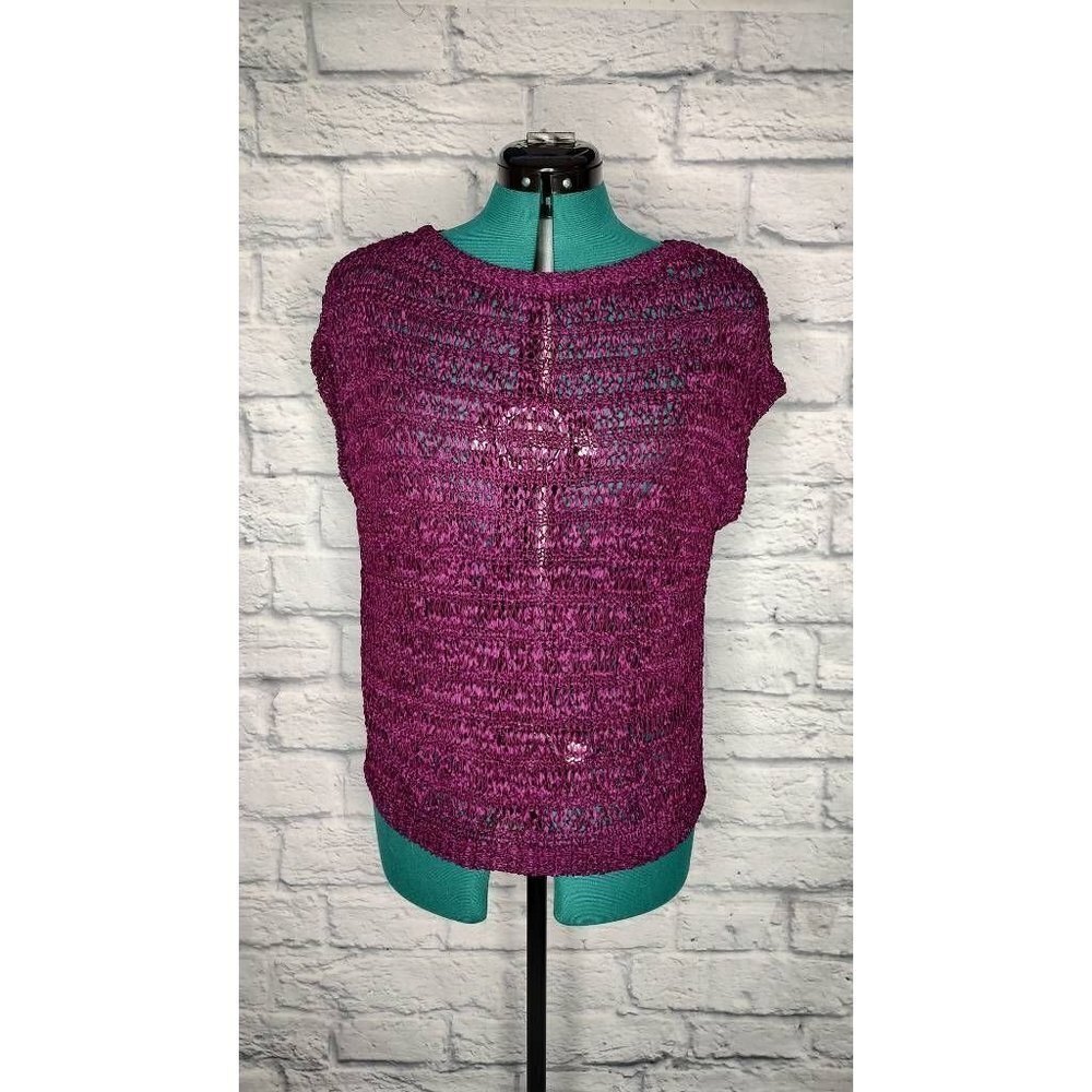 WHITE House Black Market Womens Pullover Sweater Purple Short Sleeve Boho XS